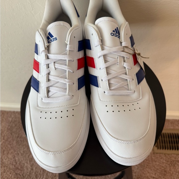 Adidas White Sneakers with Red and Blue Stripes - Picture 2 of 8